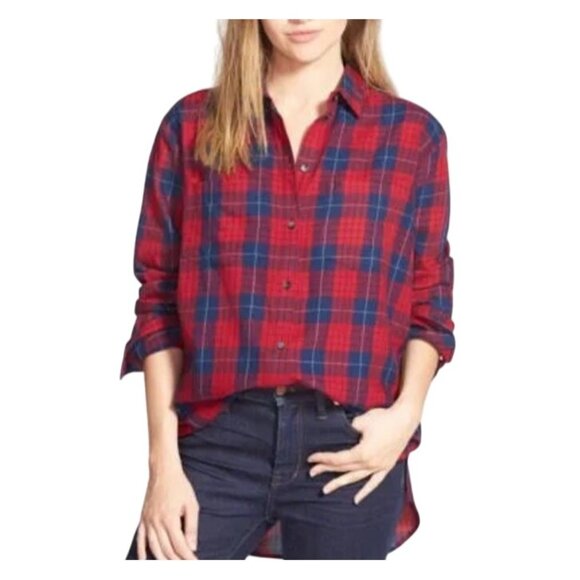 Madewell Tops - Madewell Red & Blue Oversized Boyshirt in Edina Plaid Cabincore Women's XS
